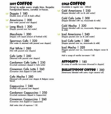 Sparrows At Home Cafe menu 