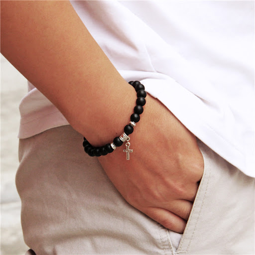 Title 1, Black Agate Beads Bracelet Fashion Volcanic Roc...
