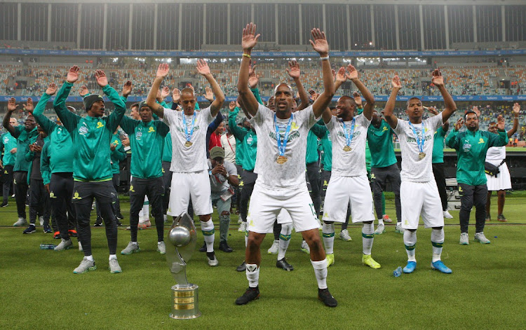 FILE IMAGE: Tiyani Mabunda of Mamelodi Sundowns celebrate during the Telkom Knockout 2019 Final match between Maritzburg United and Mamelodi Sundowns at Moses Mabhida Stadium on December 14, 2019 in Durban, South Africa.