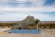 The Launch Site One sign is shown after Blue Origin delayed, for weather, its next New Shepard astro-tourism flight with an all-civilian crew of six, including two non-paying guests of honor, 