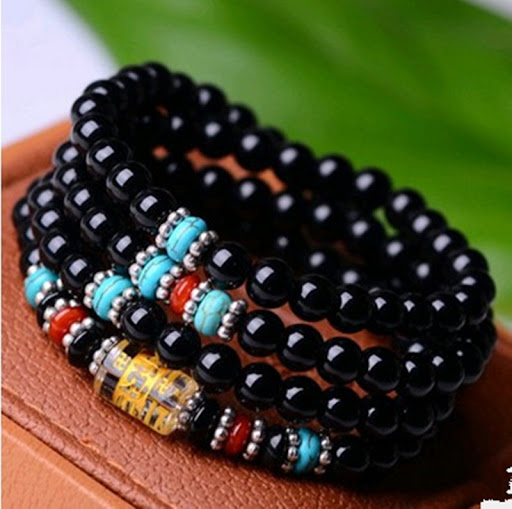 Title 23, Black Glass 108 Beads Bracelet Ethnic Style. Em...