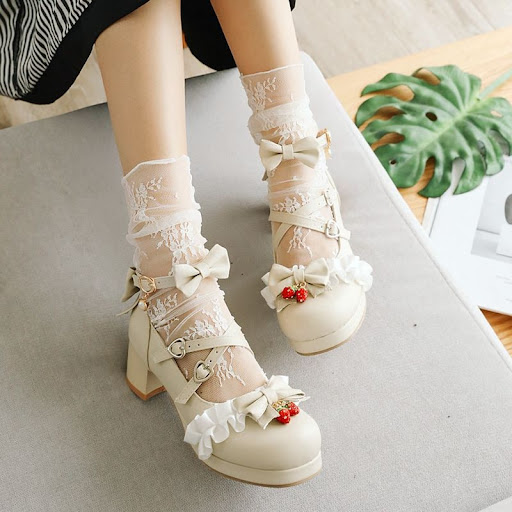 Title 4, Bowknot High Heels Fairy Style Thick Heel Round...