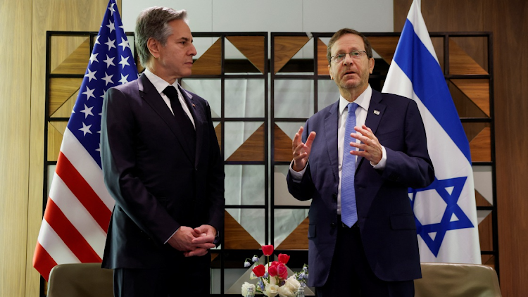 US Secretary of State Antony Blinken meets Israel's President Isaac Herzog, during his week-long trip aimed at calming tensions across the Middle East, at David Kempinski Hotel, in Tel Aviv, Israel, January 9, 2024. REUTERS/Evelyn Hockstein/Pool