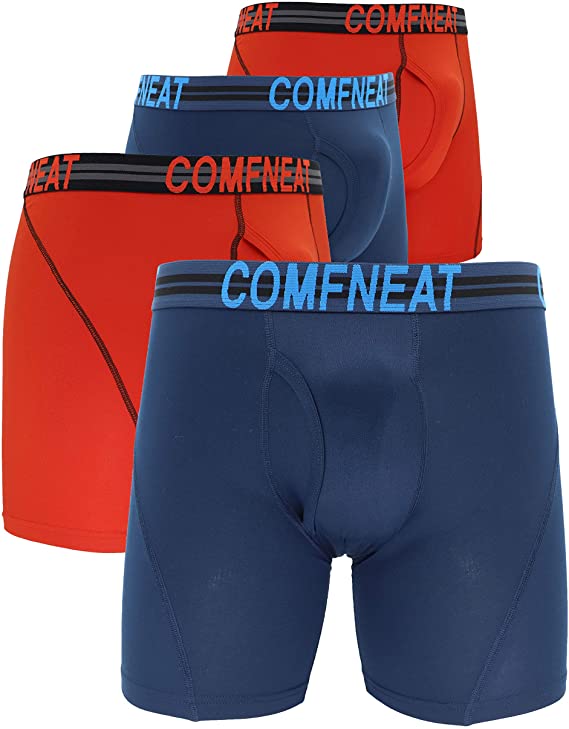 Comfneat Men's 5" Sport Performance Boxer Briefs Polyester Underwear with Fly 4-Pack