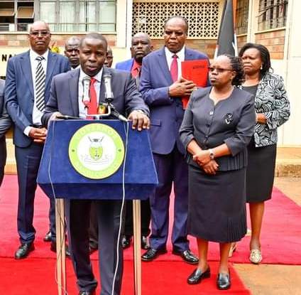 Nandi Governor Stephen Sang with his deputy Dr Yulita Mitei speaking in Kapsabet town