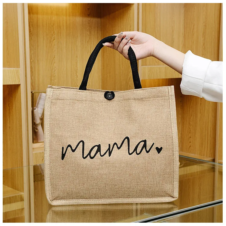 Bolso de lino para mujer, gran capacidad, estilo coreano, bolso de hombro casual, a juego con todo, con letras, ideal para uso diario.