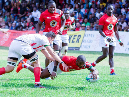 Davis Chenge and Willy Ambaka during during the Africa Gold Cup match against Tunisia at the RFUEA ground in August / ENOS TECHE