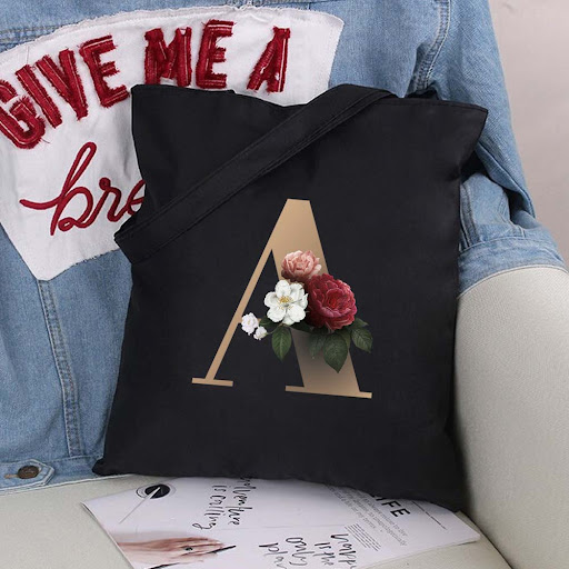 Title 4, English Alphabet Flower Printed Canvas Bag idea...