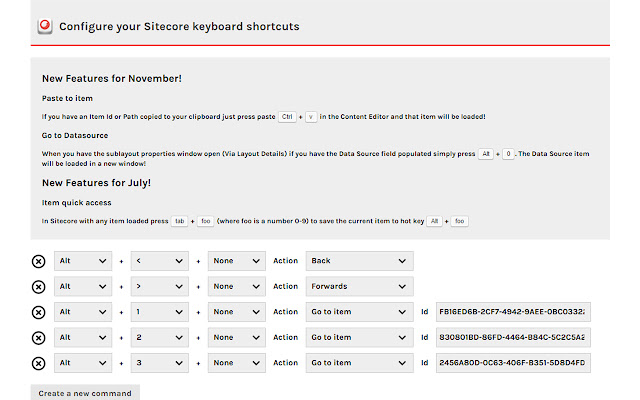 Sitecore keyboard shortcuts chrome extension