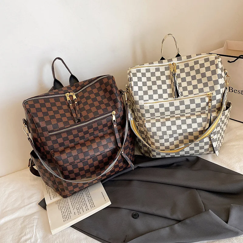 Dames Rugzak Grote Capaciteit Ruitpatroon Tas Ruim Ideaal voor Reizen en Dagelijks Gebruik Meerdere Vakken Comfortabel en Duurzaam