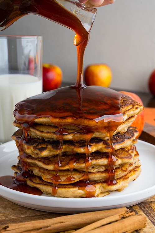 Sausage Apple Pancakes with Apple Cider Syrup