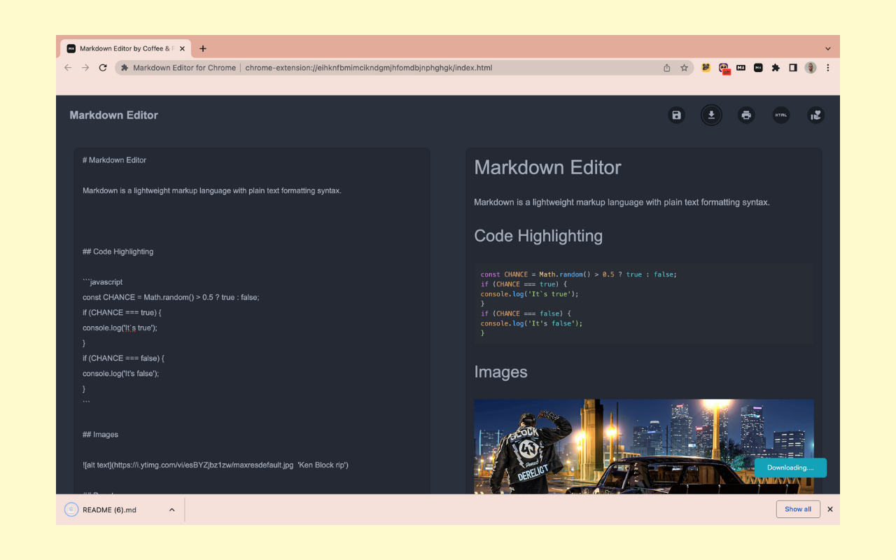 Markdown Editor for Chrome Preview image 10