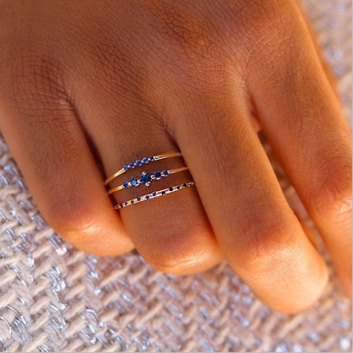 Title 3, Womens Micro-Inlaid Zircon Ring, Thin Star Sap...