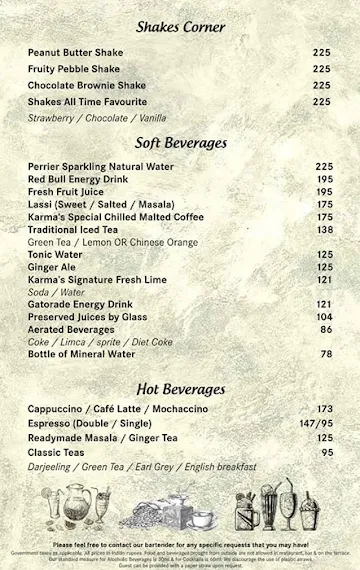 Ak's Bar - Karma Lakelands menu 