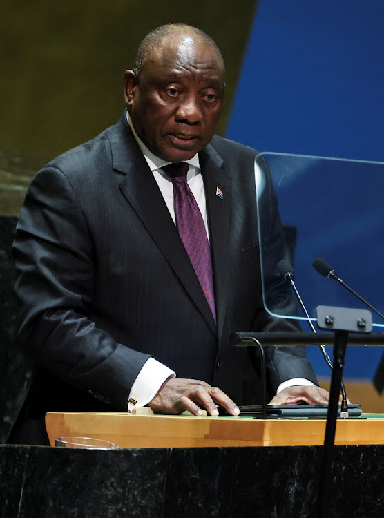 President Cyril Ramaphosa addresses the 78th session of the UN General Assembly in New York City on September 19 2023.