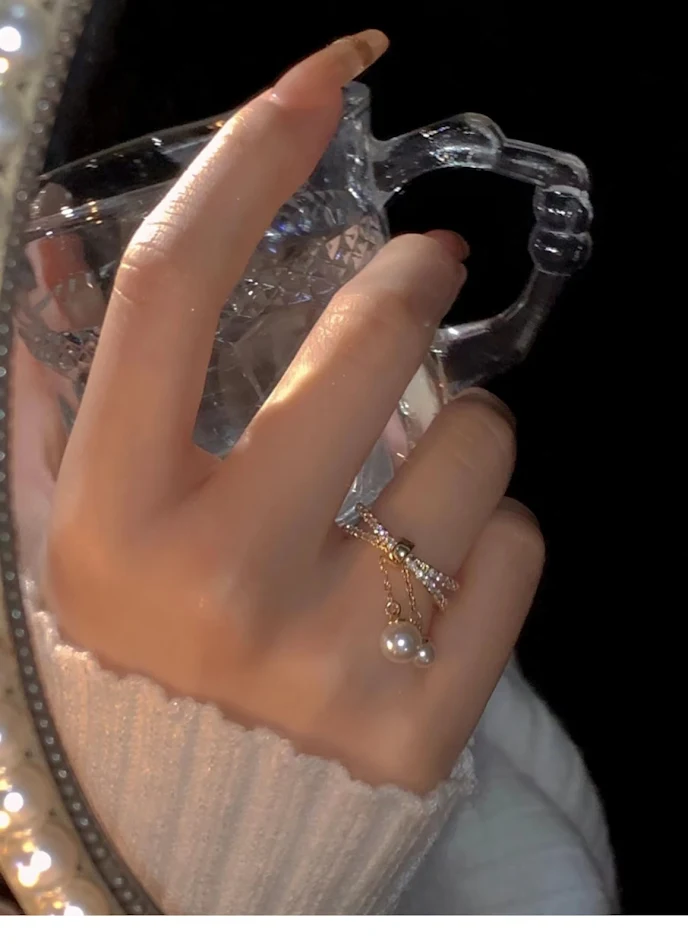 Electroplated Barok Parel Zirkon Kwastje Dubbellaags Ring – Een stijlvolle ring om elke outfit te verfraaien en een statement te maken.