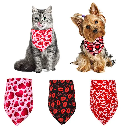 Love Dog Bandanas Small Medium Heart Pet Scarf Valentine's Day Pet Bandana For Dog Cotton Collar Cat Dog Large Puppy Acc