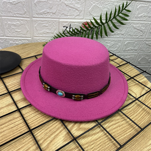 Title 14, British Retro Woolen Wide Brim Flat Top Hat. St...