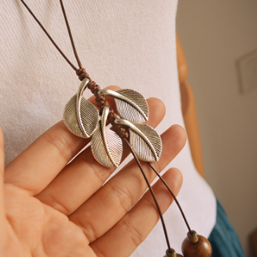 Title 3, Sandalwood fringed long necklace