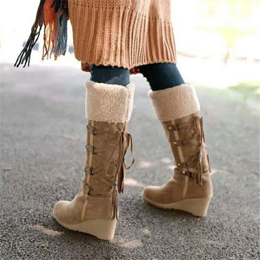 Title 7, Frosted lace-up fringed snow boots for winter w...