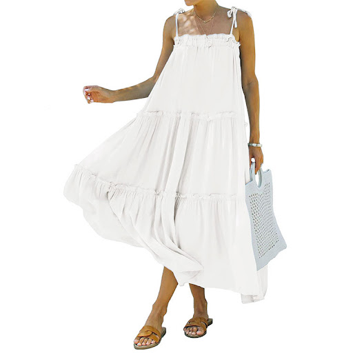 Title 5, Sleeveless Layered Ruffled Beach Long Solid Col...