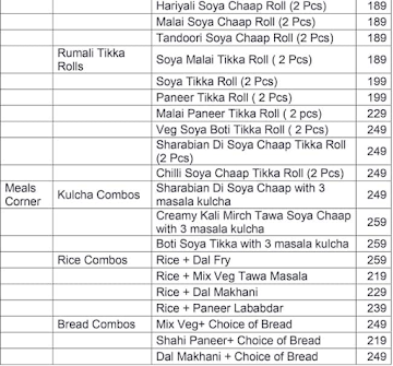 The Urban Dhaba menu 