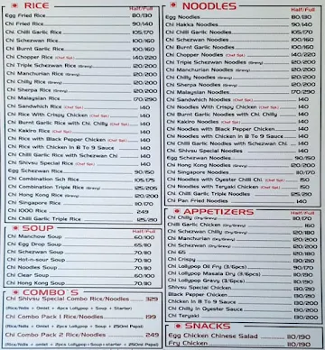 Shivsu Chinese Restaurant menu 