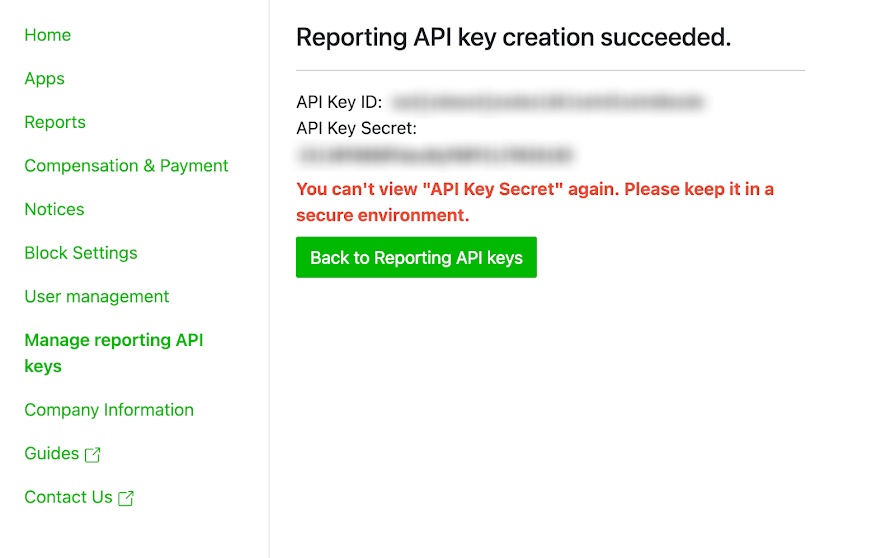 Example of a LINE Ads Network account screen
