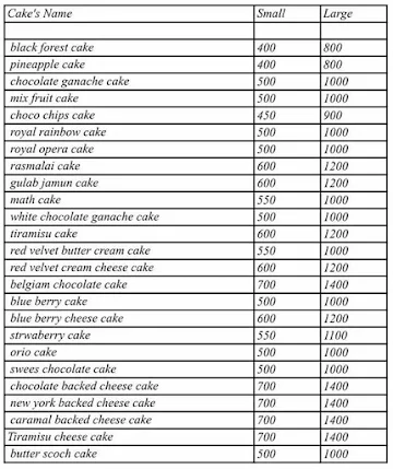 Royal Rainbow Cake Shop menu 