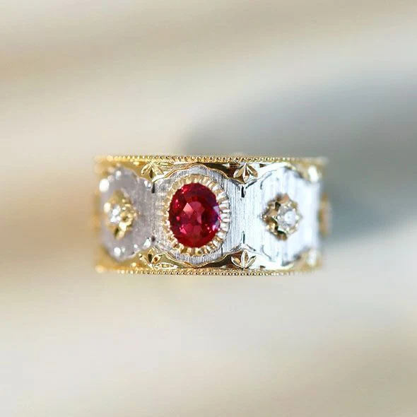 Title 10, Anel de diamante vermelho banhado a prata S925,...