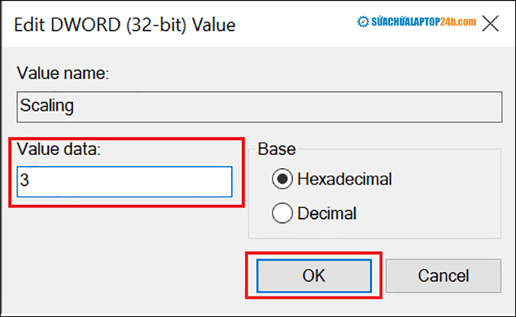 Chỉnh giá trị Value data về 3