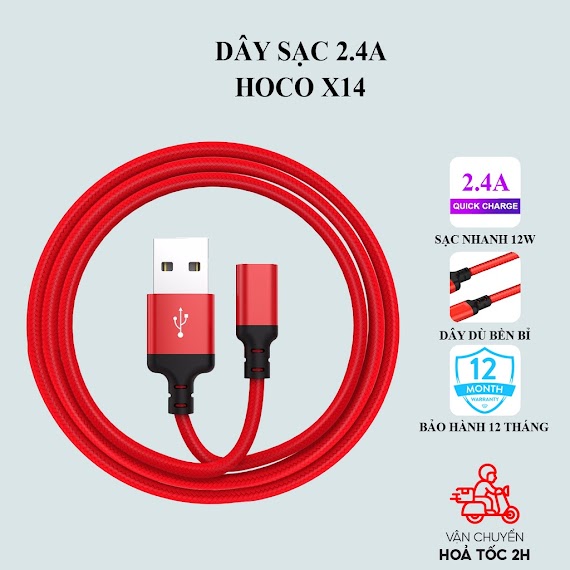 Dây Sạc Iphone/Micro/Type C Hoco X14 Sạc Nhanh Iphone, Hỗ Trợ Sạc Nhanh Iphone 6/7/8/X/Xs/11 Sạc Ip Dài 1M, 2M