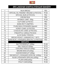 Sri Lakshmi Kantha Iyengar Bakery menu 1