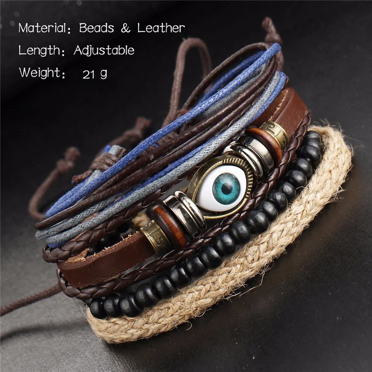Pulsera Multicapa Ajustable de Ojo Vintage Trenzada a Mano para Hombre Regalo Único y Elegante