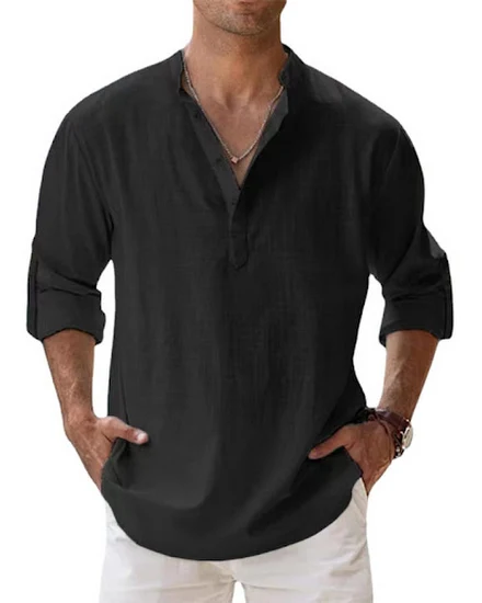 New Cotton Linen Shirts for Men Casual Shirts Lightweight... - 2