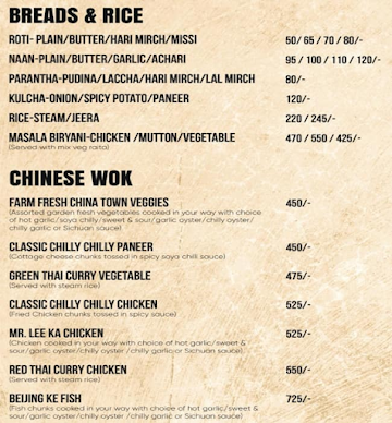 Skyhouse menu 