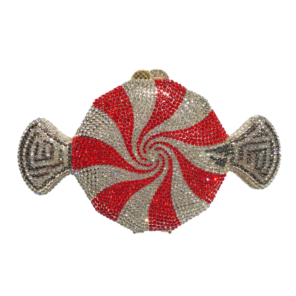 Ženska dijamantska klač torbica u obliku bombona. Sjajna i elegantna, savršena za večeri i posebne prilike. Dodajte glamur svom izgledu.