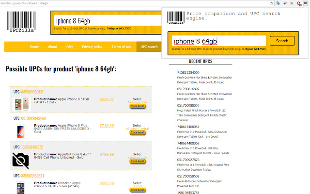 UPCZilla Search chrome extension