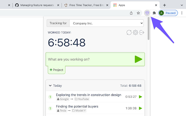 Time Tracker chrome extension