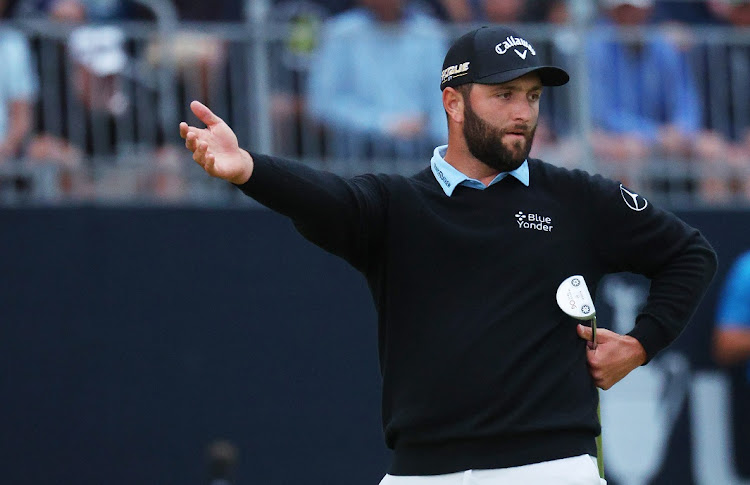 Jon Rahm of Spain reacts on the 18th green during the third round of the 122nd US Open Championship at The Country Club in Brookline, Massachusetts on June 18 2022.