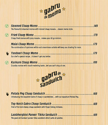 Gabru Di Chaap menu 