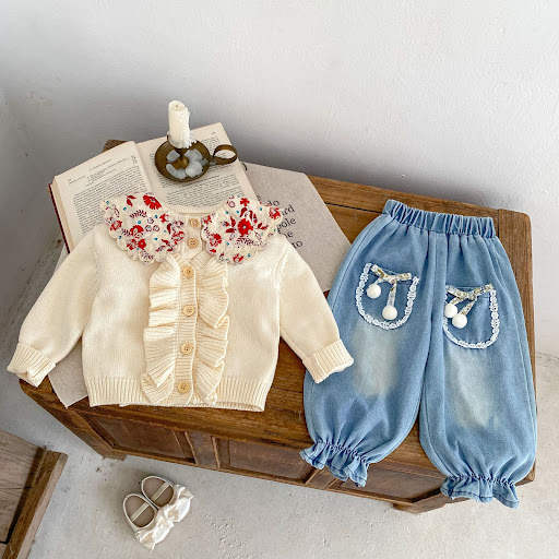 Title 3, Spring Girls V-neck Flounce Knitted Coat
