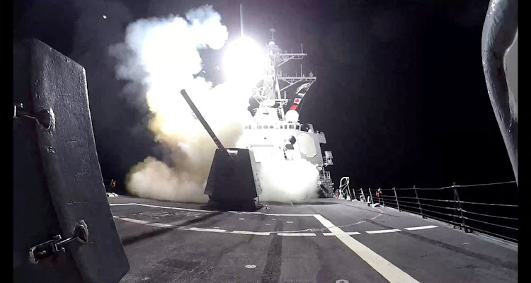 A Tomahawk missile is launched from the US Navy Arleigh Burke-class guided missile destroyer USS Gravely against what the US military describes as Houthi military targets in Yemen, February 3 2024. Picture: US NAVY/REUTERS