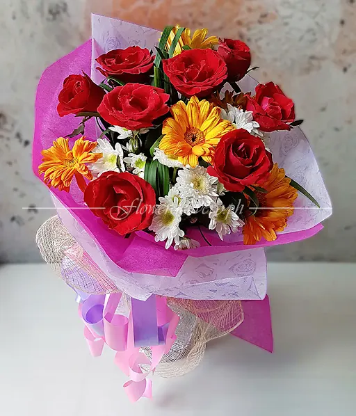 8 Roses & 6 Gerberas Mix Bouquet