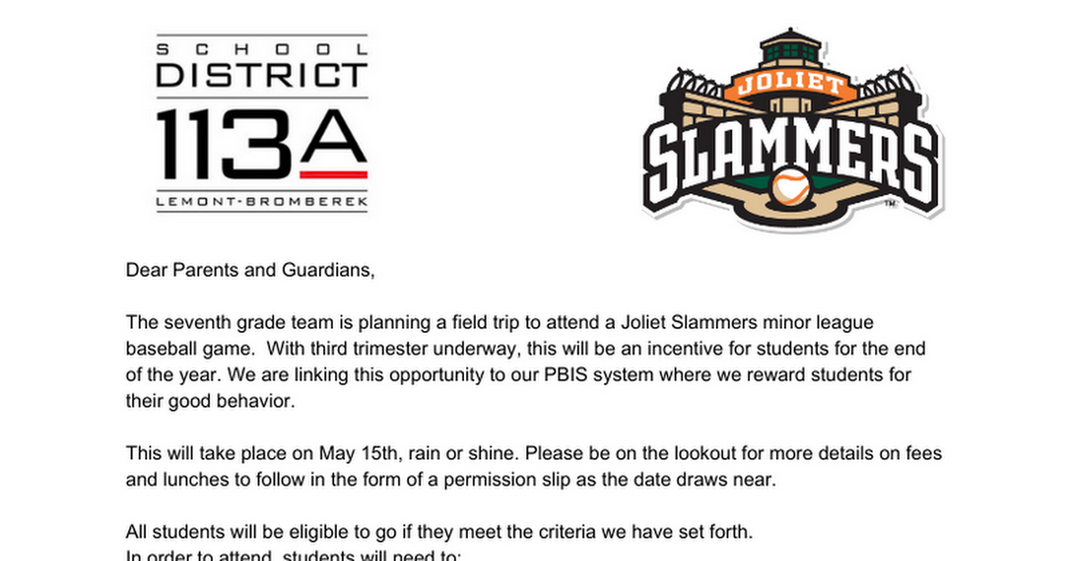 Slammers Parent Letter