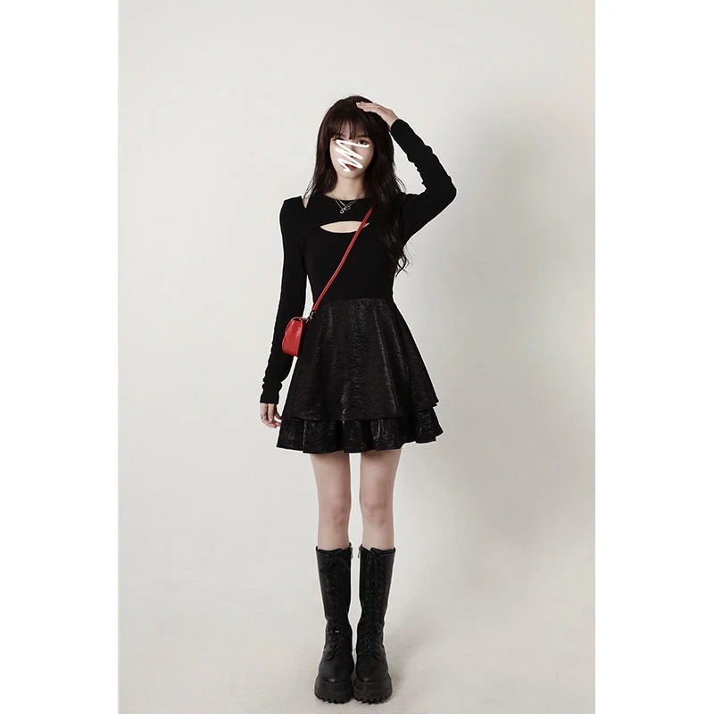 Falda larga de mujer con manga larga e irregular en la cintura para un look elegante y cómodo, ideal para cualquier ocasión y estilo.
