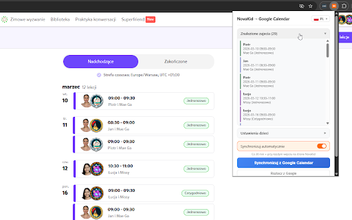 NovaKid to Google Calendar screenshot 2