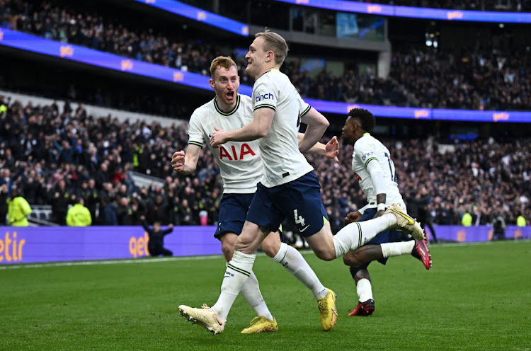 Tottenham Hotspur's Oliver Skipp celebrates scoring their first goal with Dejan Kulusevski and Emerson Royal at Tottenham Hotspur Stadium in London, Britain, February 26, 2023. Picture: DYLAN MARTINEZ/REUTERS