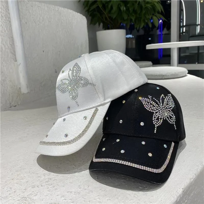 Novo chapéu de beisebol mercerizado borboleta strass feminino moda