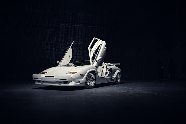 The white 25th Anniversary Countach is expected to fetch up to R37m.